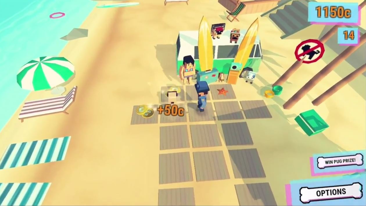 Screenshot from Channel 4’s Party Pugs showing a puzzle game laid out in a grid, with colourful pug and human blocky characters